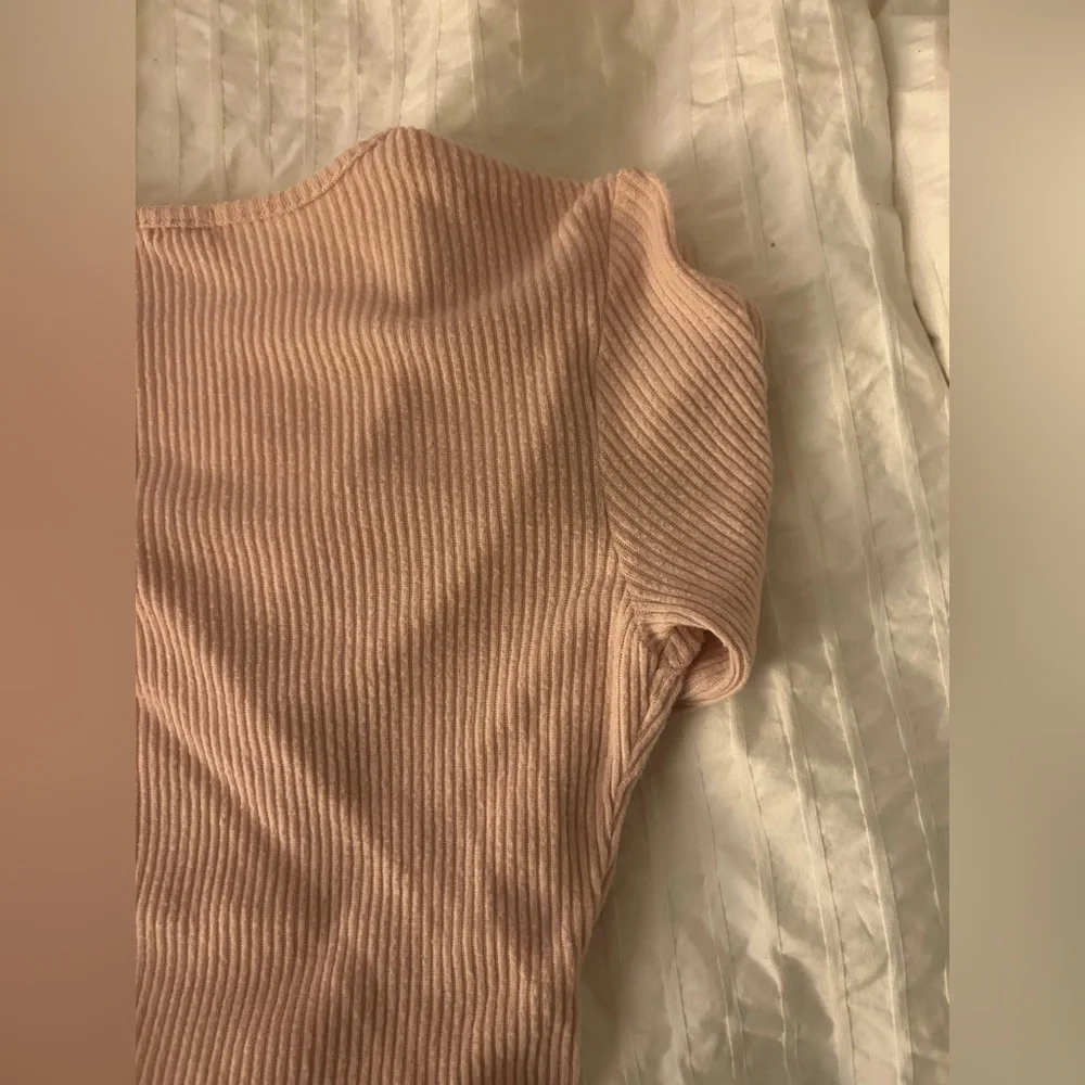 Heart & Hips S Pink Ribbed Balletcore Long Sleeve Blouse Top W/ Lettuce Hem